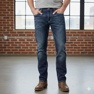 BKE Jake Straight Leg Jeans Men's 32x34 Dark Wash Heavy Stitch Stretch Buckle